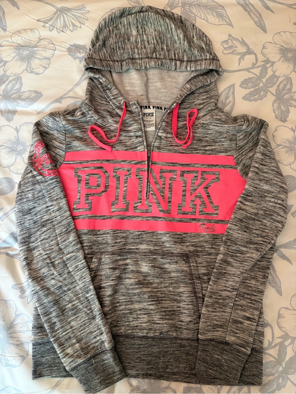 PINK Victoria's Secret Gray Hoodie with Hot Pink Logo